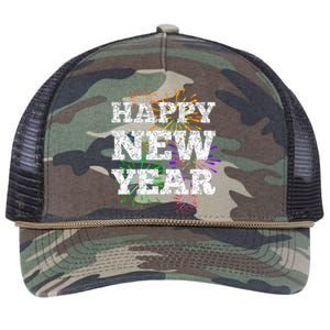 Festive Happy New Year Fireworks Retro Rope Trucker Hat Cap