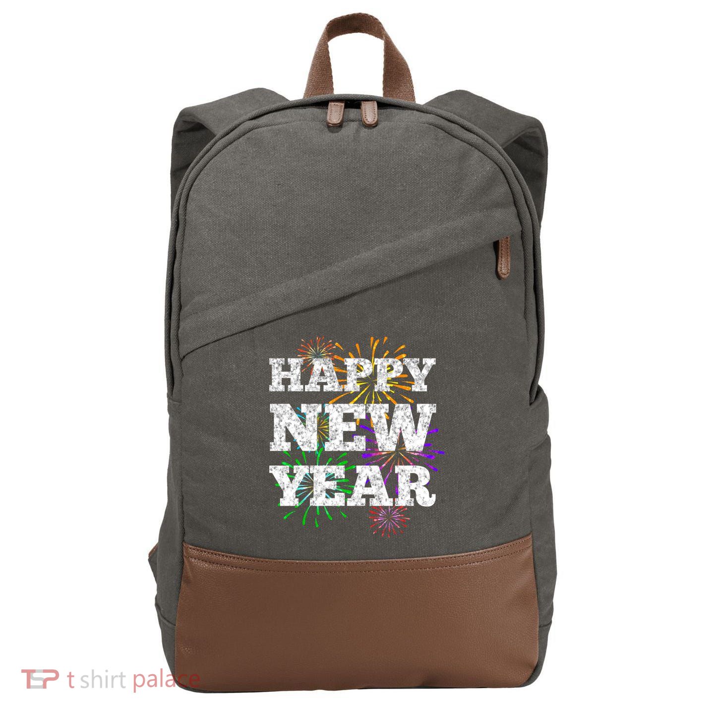 Festive Happy New Year Fireworks Cotton Canvas Backpack