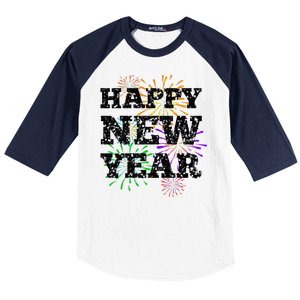 Festive Happy New Year Fireworks Baseball Sleeve Shirt