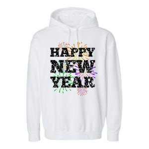 Festive Happy New Year Fireworks Garment-Dyed Fleece Hoodie