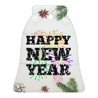 Festive Happy New Year Fireworks Ceramic Bell Ornament