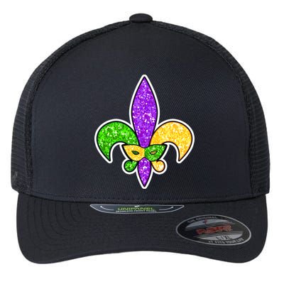 Festive Mardi Gras Fleur De Lis And Party Mask Flexfit Unipanel Trucker Cap