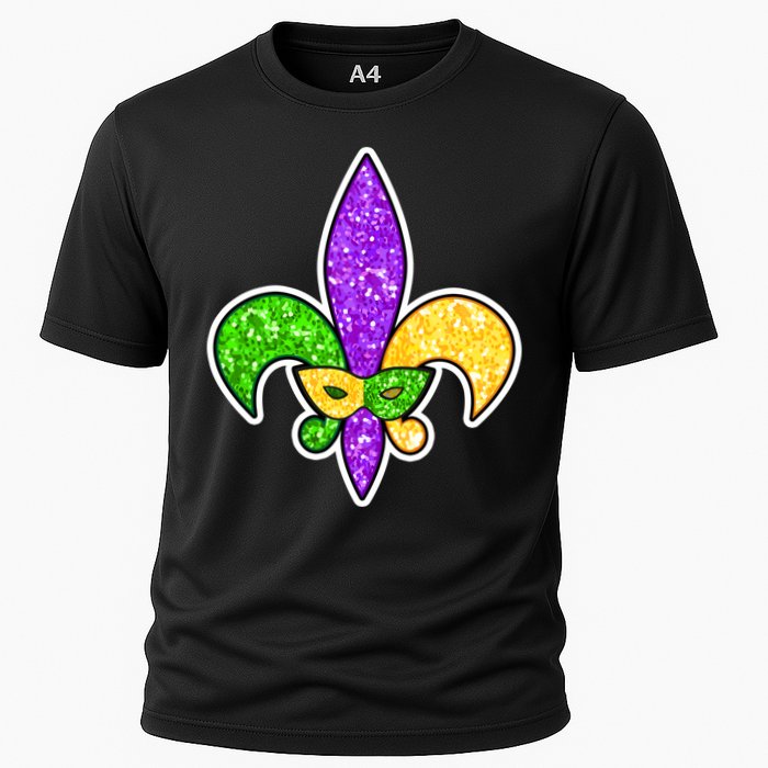 Festive Mardi Gras Fleur De Lis And Party Mask Cooling Performance Crew T-Shirt