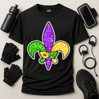 Festive Mardi Gras Fleur De Lis And Party Mask Cooling Performance Crew T-Shirt
