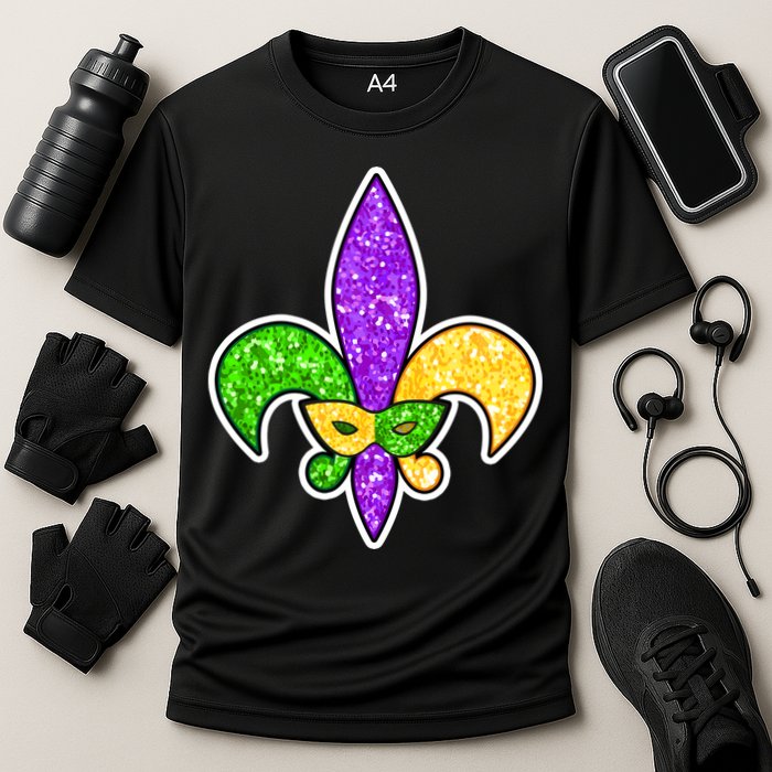 Festive Mardi Gras Fleur De Lis And Party Mask Cooling Performance Crew T-Shirt