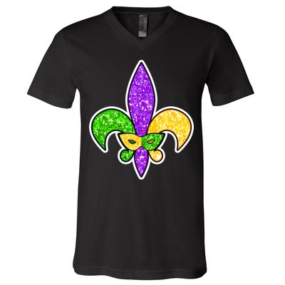 Festive Mardi Gras Fleur De Lis And Party Mask V-Neck T-Shirt