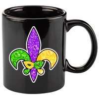 Festive Mardi Gras Fleur De Lis And Party Mask 11oz C Handle Ceramic Mug