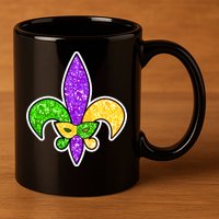 Festive Mardi Gras Fleur De Lis And Party Mask 11oz C Handle Ceramic Mug