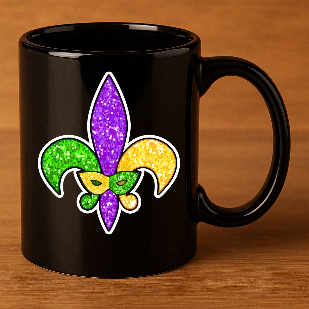 Festive Mardi Gras Fleur De Lis And Party Mask 11oz C Handle Ceramic Mug