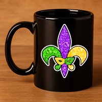 Festive Mardi Gras Fleur De Lis And Party Mask 11oz C Handle Ceramic Mug