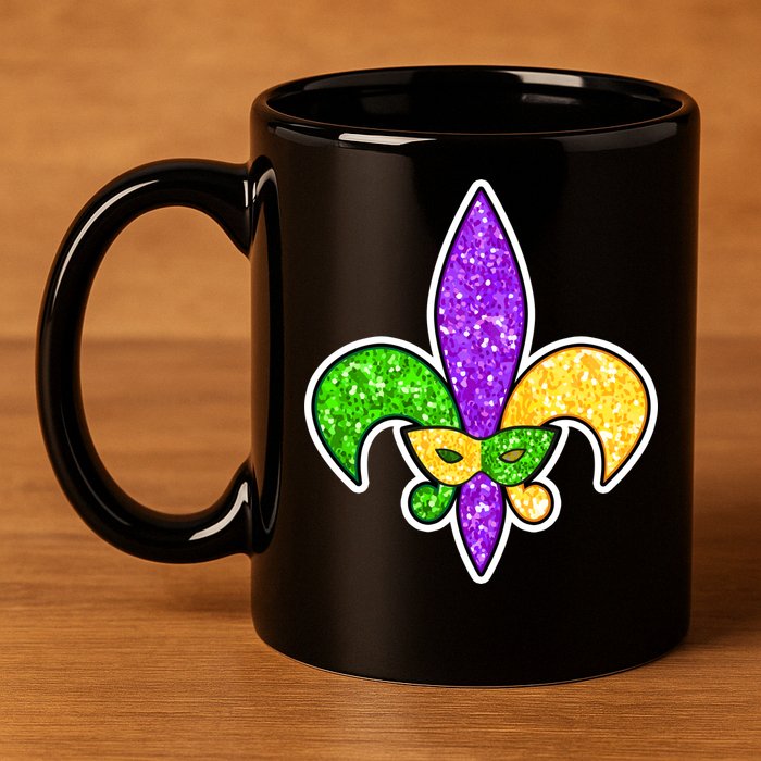 Festive Mardi Gras Fleur De Lis And Party Mask 11oz C Handle Ceramic Mug
