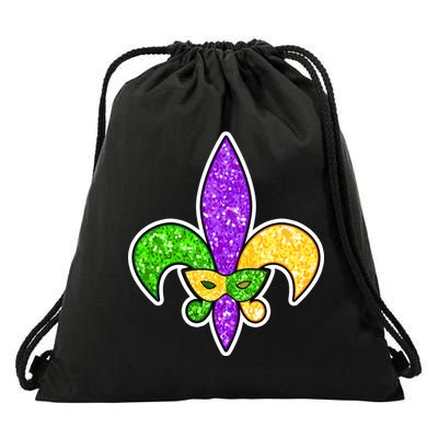 Festive Mardi Gras Fleur De Lis And Party Mask Drawstring Bag