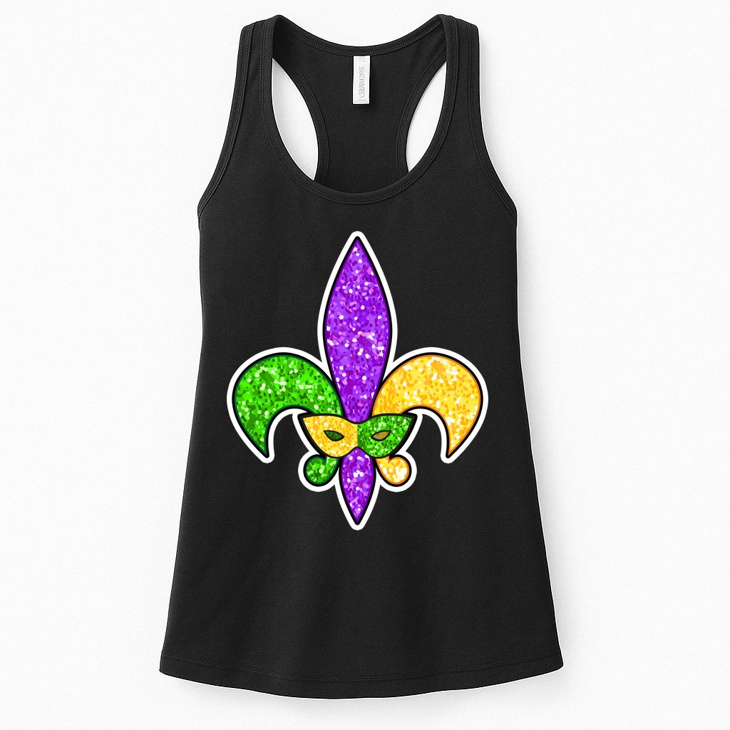 Festive Mardi Gras Fleur De Lis And Party Mask Womens Tank Top