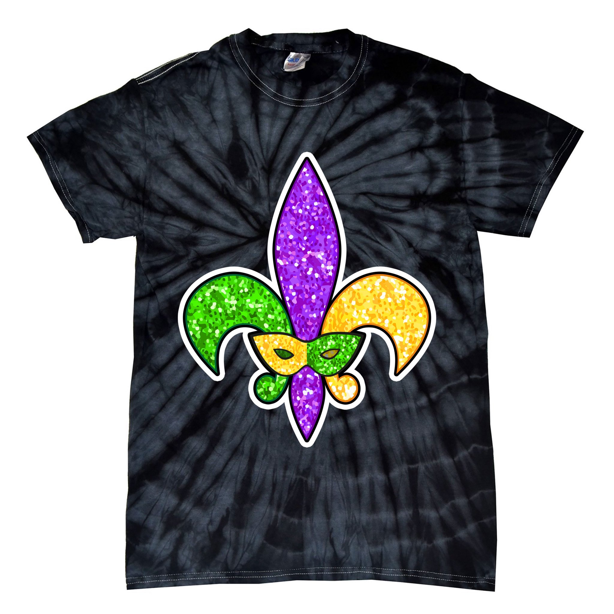 Festive Mardi Gras Fleur De Lis And Party Mask Tie-Dye T-Shirt