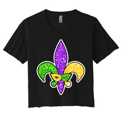 Festive Mardi Gras Fleur De Lis And Party Mask Crop Top