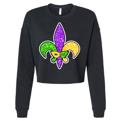 Festive Mardi Gras Fleur De Lis And Party Mask Cropped Pullover Crew