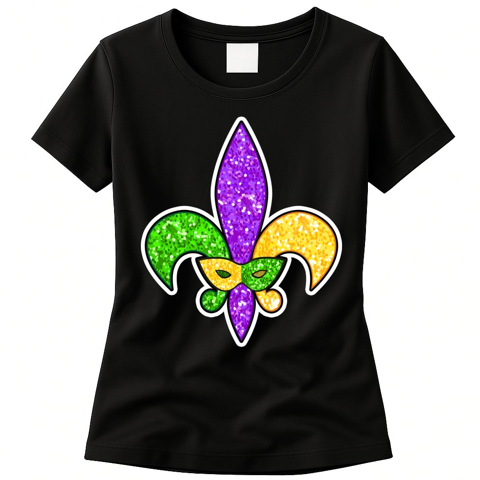 Festive Mardi Gras Fleur De Lis And Party Mask Womens T-Shirt