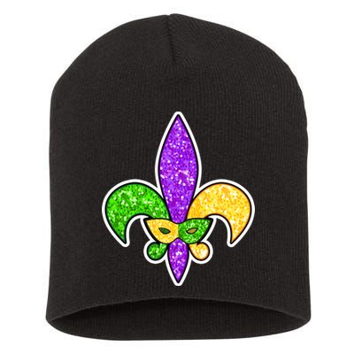 Festive Mardi Gras Fleur De Lis And Party Mask Short Acrylic Beanie