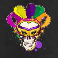 Festive Mardi Gras Skull  7 Panel Mesh Trucker Snapback Hat