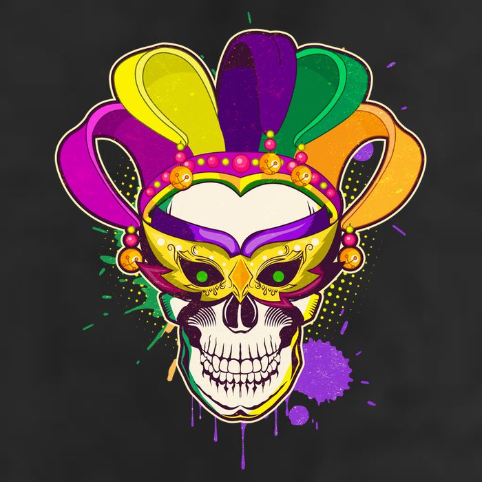 Festive Mardi Gras Skull  7 Panel Mesh Trucker Snapback Hat