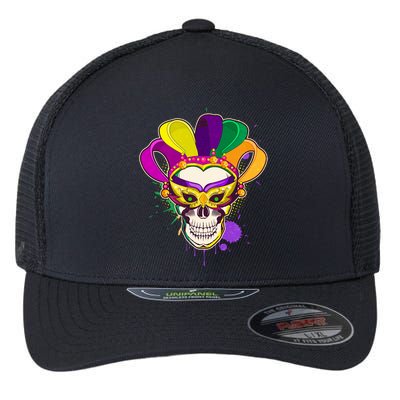 Festive Mardi Gras Skull  Flexfit Unipanel Trucker Cap