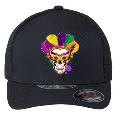 Festive Mardi Gras Skull  Flexfit Unipanel Trucker Cap