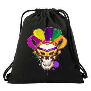 Festive Mardi Gras Skull  Drawstring Bag