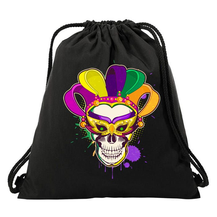 Festive Mardi Gras Skull  Drawstring Bag