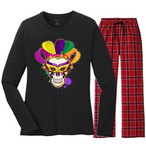 Festive Mardi Gras Skull  Women's Long Sleeve Flannel Pajama Set 