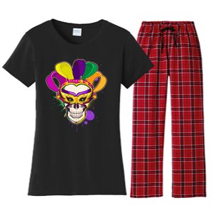 Festive Mardi Gras Skull  Women's Flannel Pajama Set