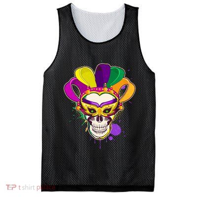 Festive Mardi Gras Skull  Mesh Reversible Basketball Jersey Tank