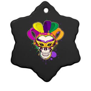 Festive Mardi Gras Skull  Ceramic Star Ornament