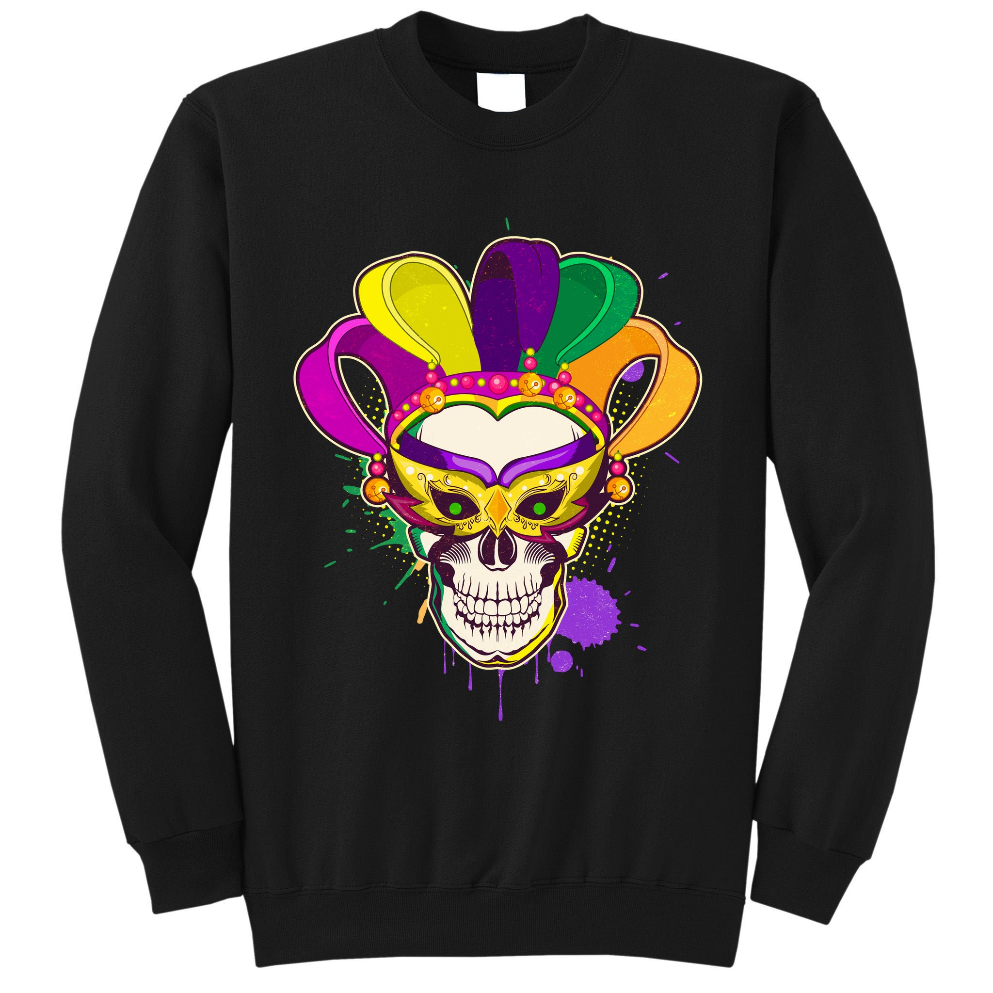 Festive Mardi Gras Skull  Tall Sweatshirt