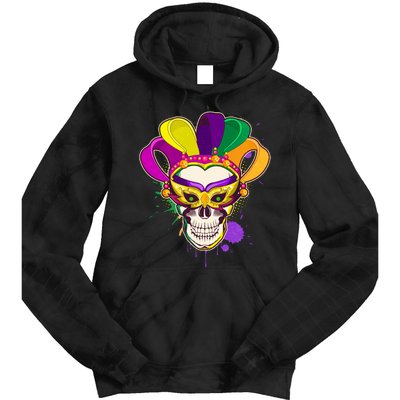 Festive Mardi Gras Skull  Tie Dye Hoodie