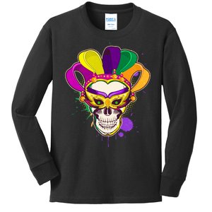 Festive Mardi Gras Skull  Kids Long Sleeve Shirt