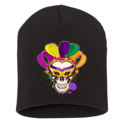 Festive Mardi Gras Skull  Short Acrylic Beanie