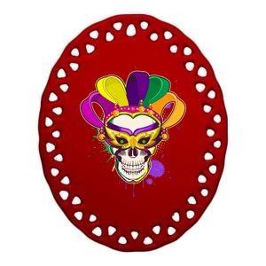 Festive Mardi Gras Skull  Ceramic Oval Ornament