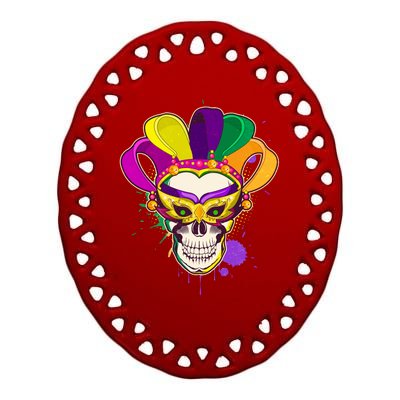 Festive Mardi Gras Skull  Ceramic Oval Ornament