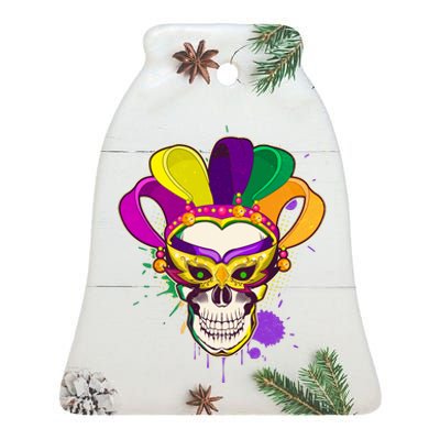 Festive Mardi Gras Skull  Ceramic Bell Ornament