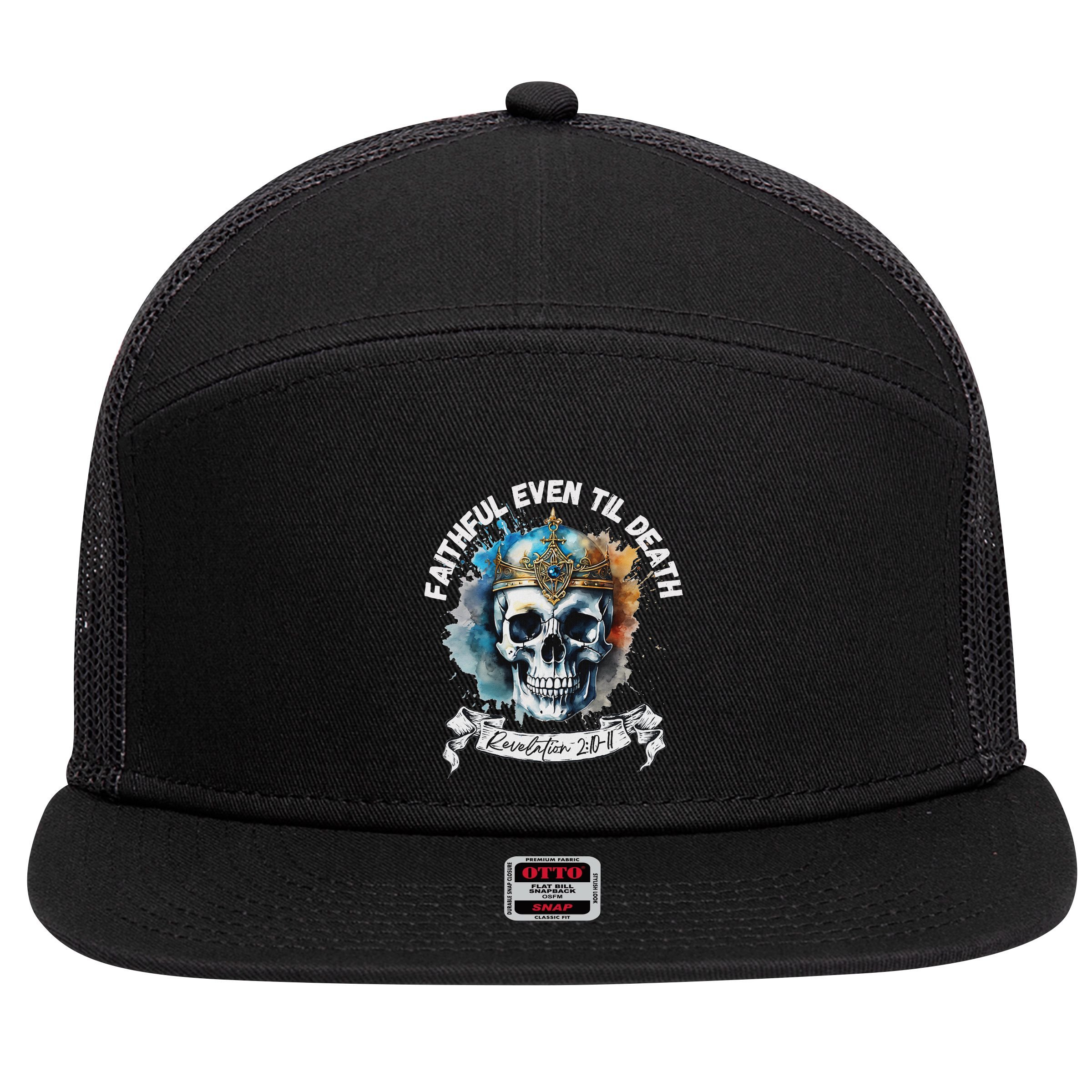 Faithful Even To Death – Revelation 210 11 Skull 7 Panel Mesh Trucker Snapback Hat
