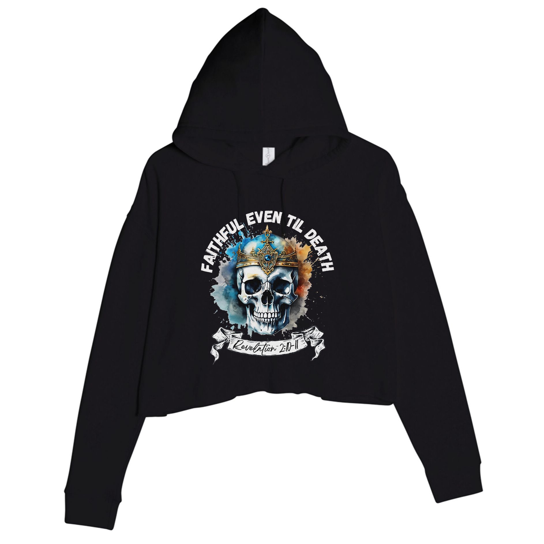 Faithful Even To Death – Revelation 210 11 Skull Crop Fleece Hoodie