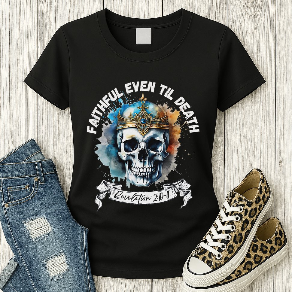 Faithful Even To Death – Revelation 210 11 Skull Womens T-Shirt