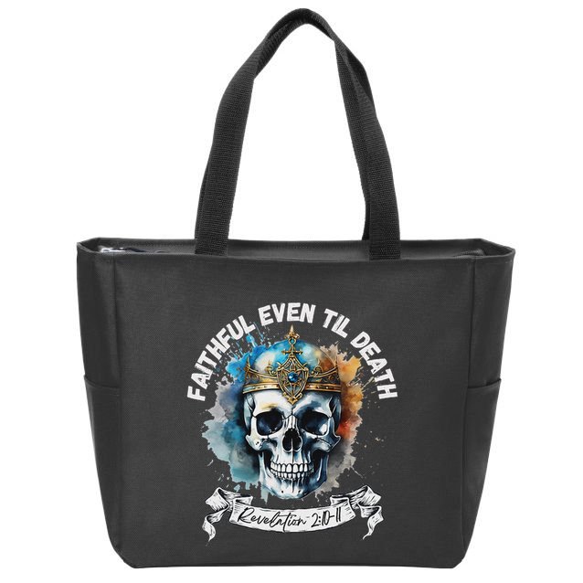 Faithful Even To Death – Revelation 210 11 Skull Zip Tote Bag