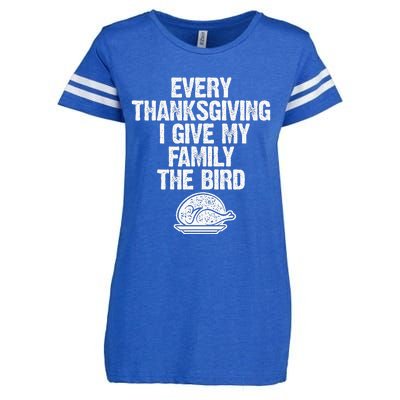 Funny Every Thanksgiving I Give My Family The Bird Adult Enza Ladies Jersey Football T-Shirt