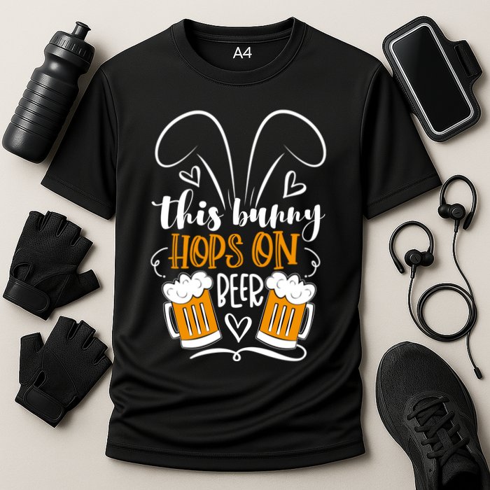 Funny Easter This Bunny Hops On Beer Cooling Performance Crew T-Shirt