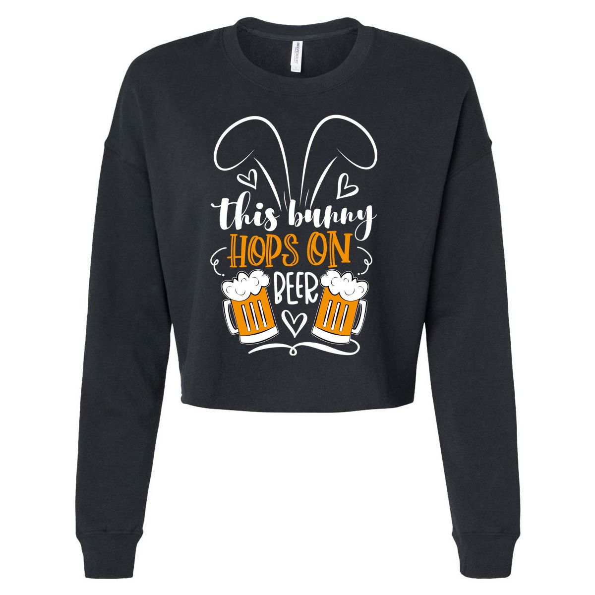 Funny Easter This Bunny Hops On Beer Cropped Pullover Crew
