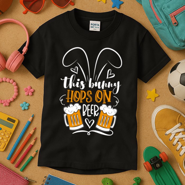 Funny Easter This Bunny Hops On Beer Kids T-Shirt