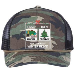 First Educate Then Celebrate Christmas Teacher Winter Break Retro Rope Trucker Hat Cap