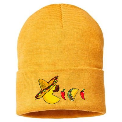 Funny Eating Tacos Cinco De Mayo Mexican Gamer Gaming Gifts Sustainable Knit Beanie