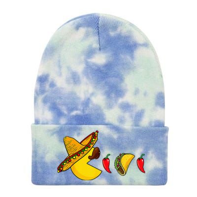 Funny Eating Tacos Cinco De Mayo Mexican Gamer Gaming Gifts Tie Dye 12in Knit Beanie